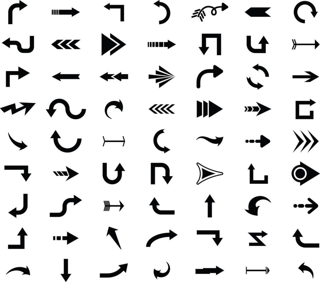 Arrows big black set icons. Arrow icon. Arrow vector collection. Arrow. Cursor. Modern simple arrows. Vector illustration Stock Free