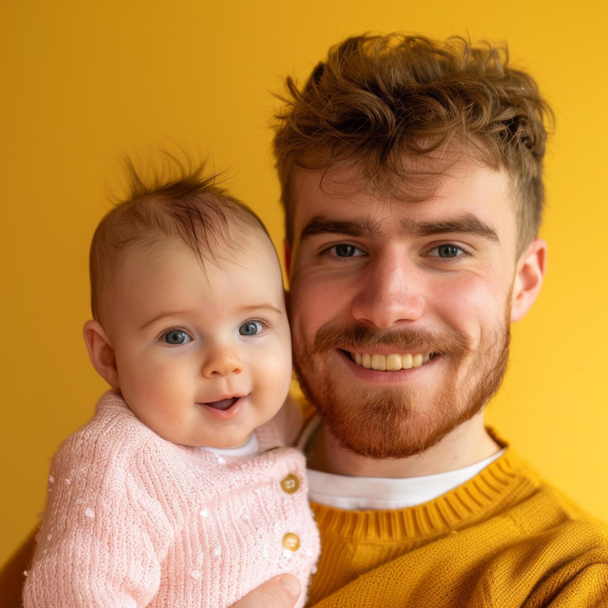 Portrait of a Smiling Young Father Holding an Infant Suitable for Family Services Advertising Stock Free