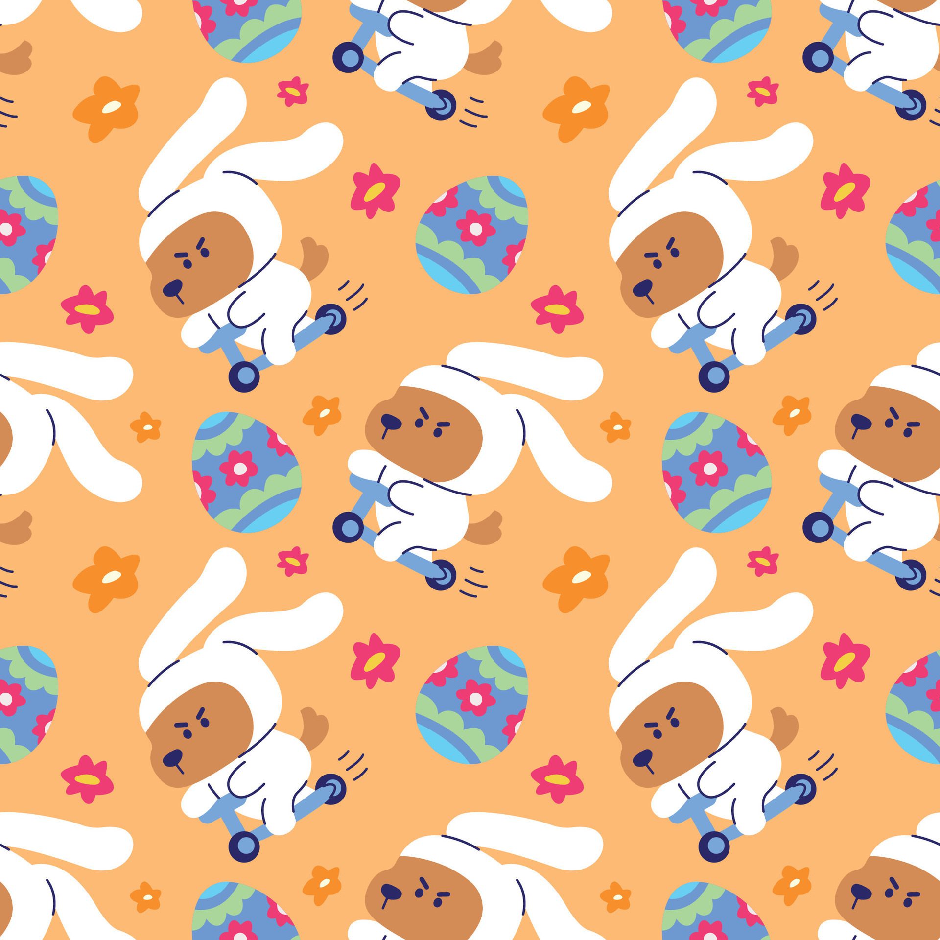 CUTE DOG WEARING BUNNY COSTUME WITH EASTER EGG SEAMLESS PATTERN Free Vector