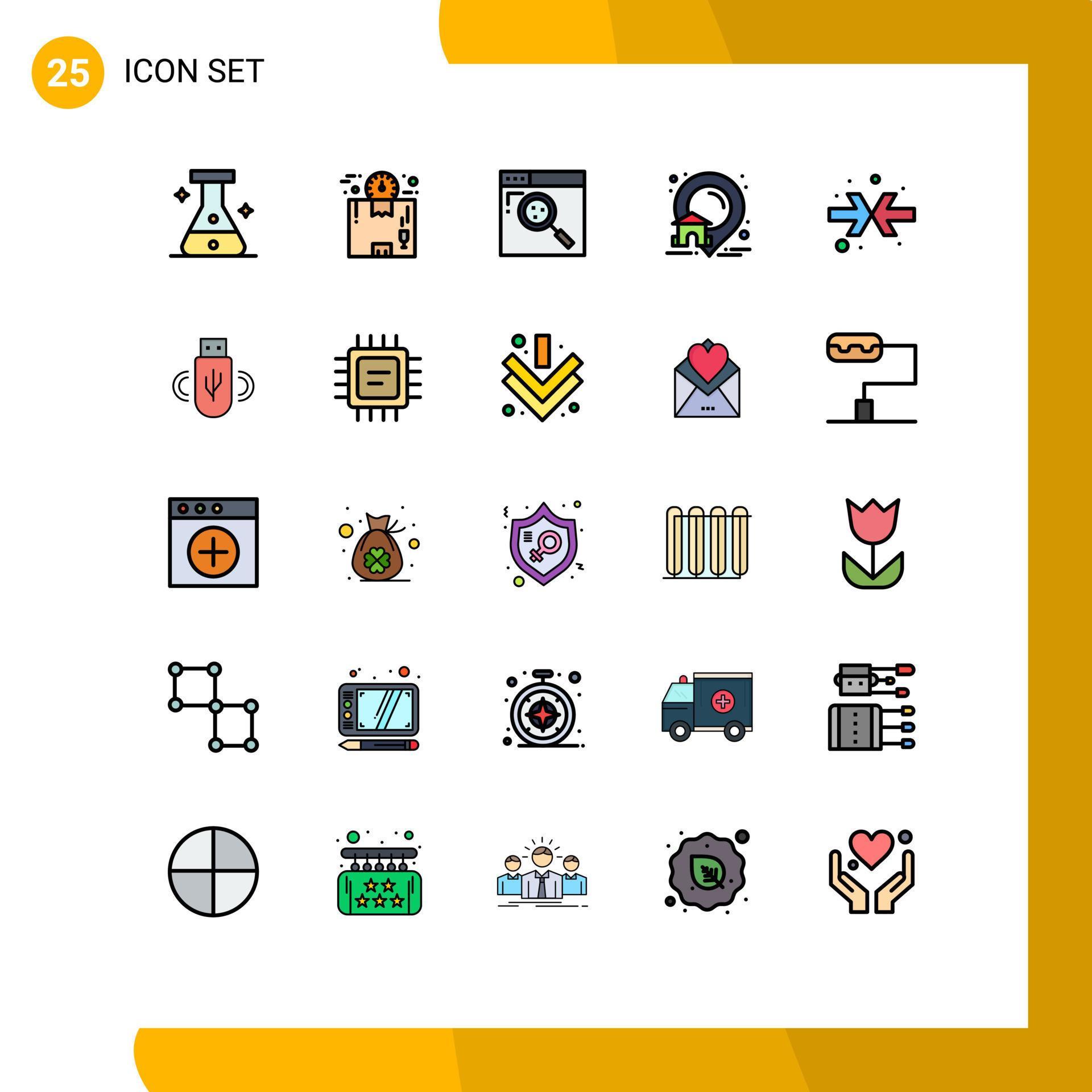 25 Thematic Vector Filled line Flat Colors and Editable Symbols of arrows real browser location estate Editable Vector Design Elements Stock Free