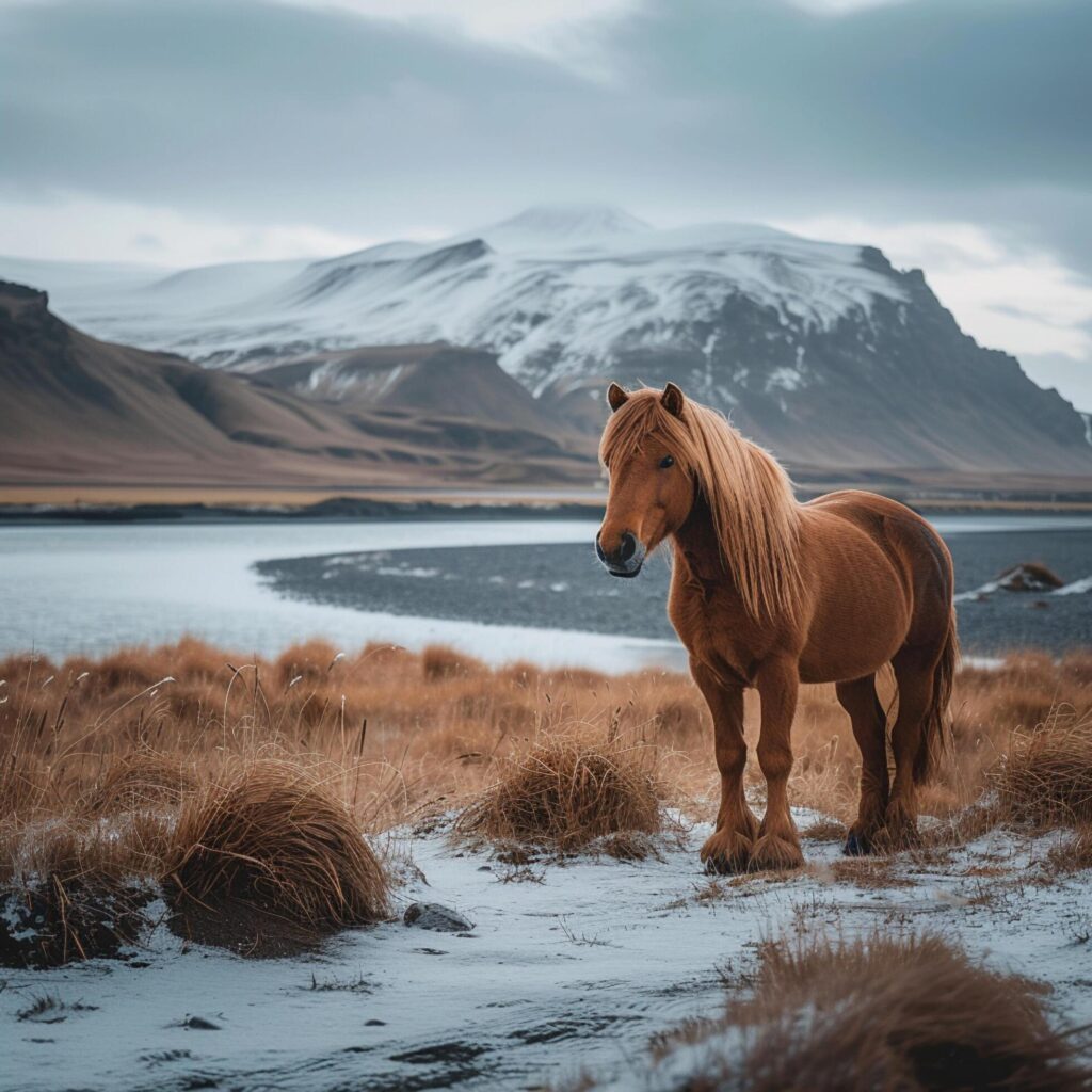 AI generated Iconic Icelandic landscape featuring majestic horse amidst stunning scenery For Social Media Post Size Stock Free