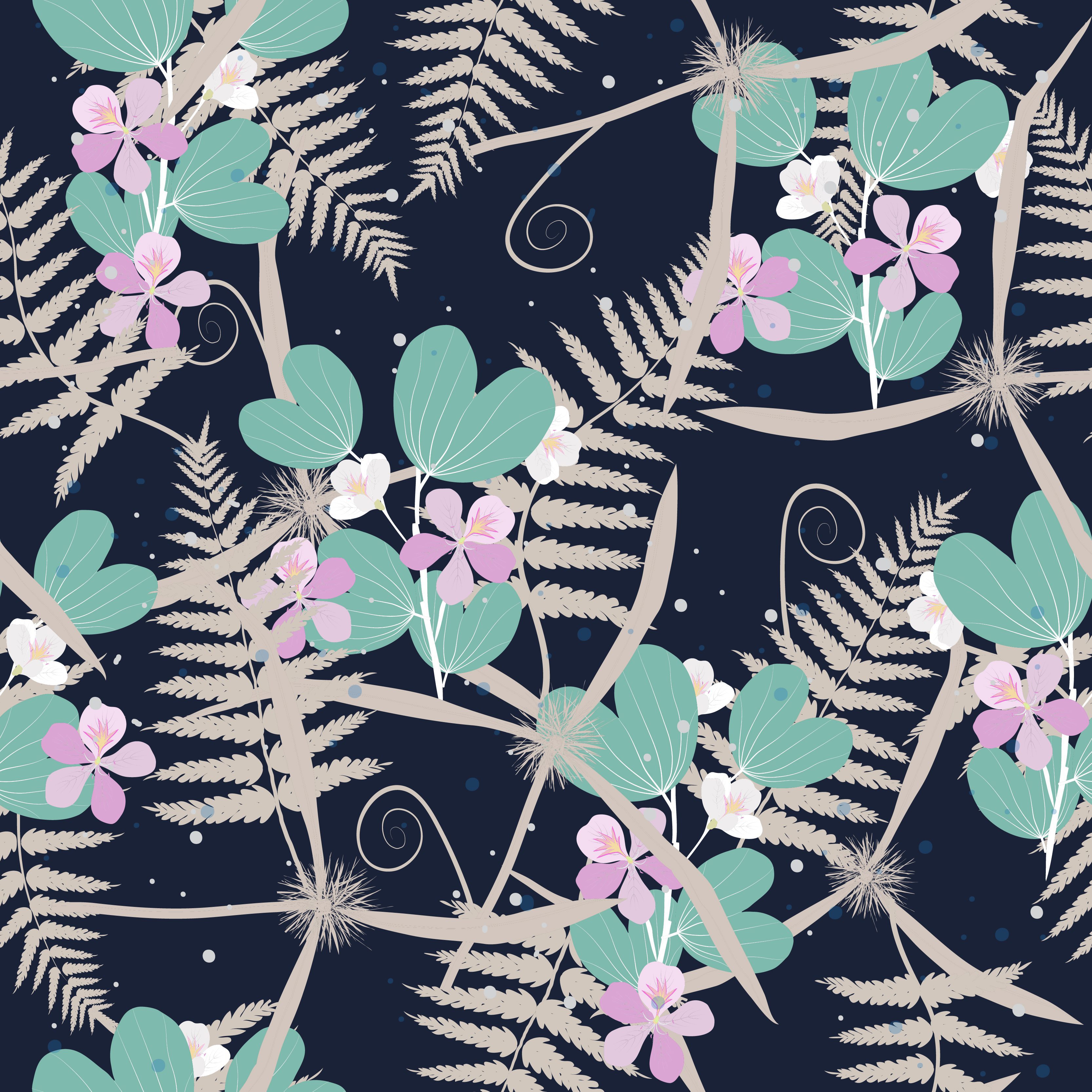 Tropical floral pattern on dark blue Free Vector