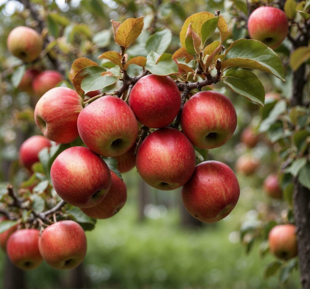 Ripe apples on a tree branch in an orchard in autumn Free Photo