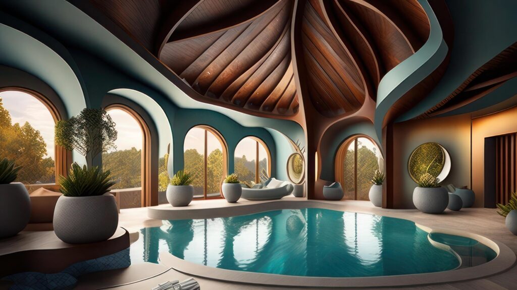 Swimming pool in the attic of a villa. Stock Free