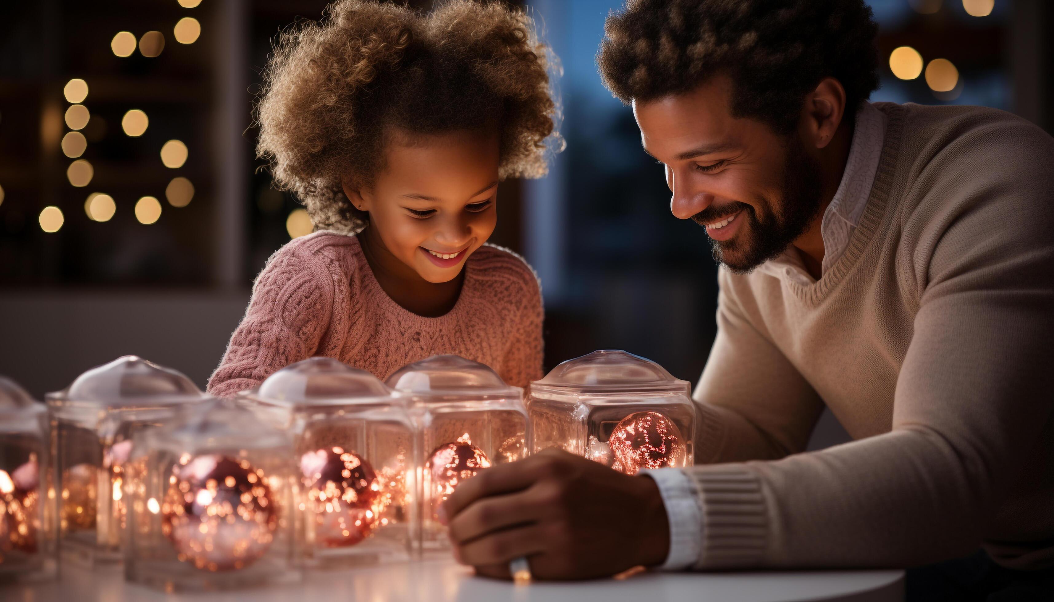 AI generated A joyful family celebrates Christmas, love and togetherness indoors generated by AI Stock Free