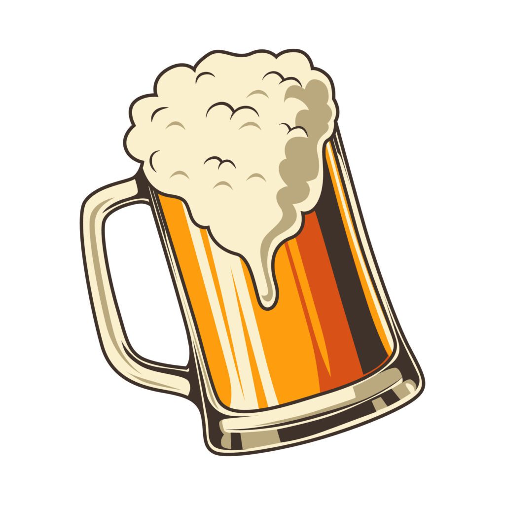 beer mug illustration retro cartoon style on white background, element for poster, clipart, embem, logo Free Vector