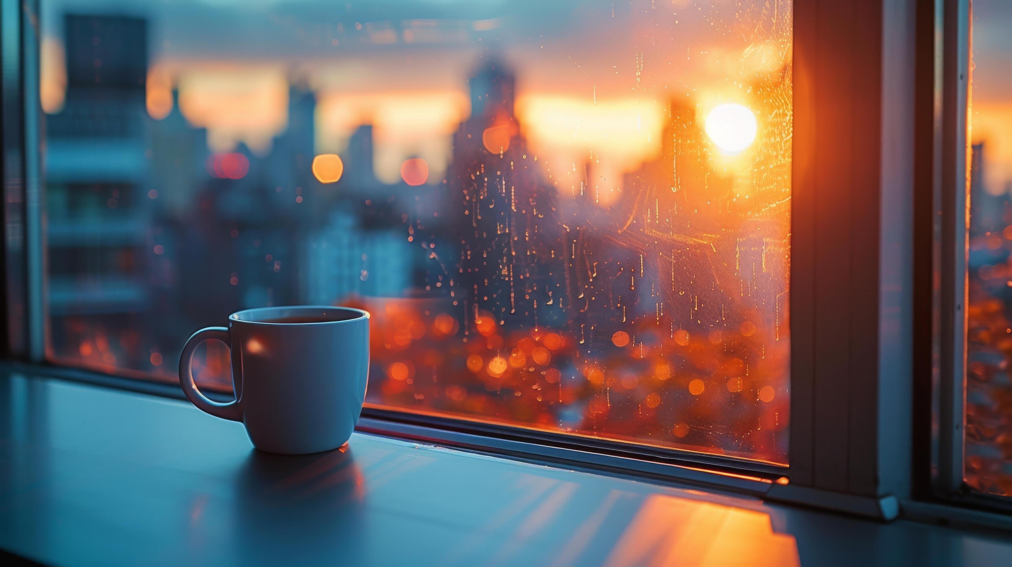 Coffee Cup on Window Sill Stock Free