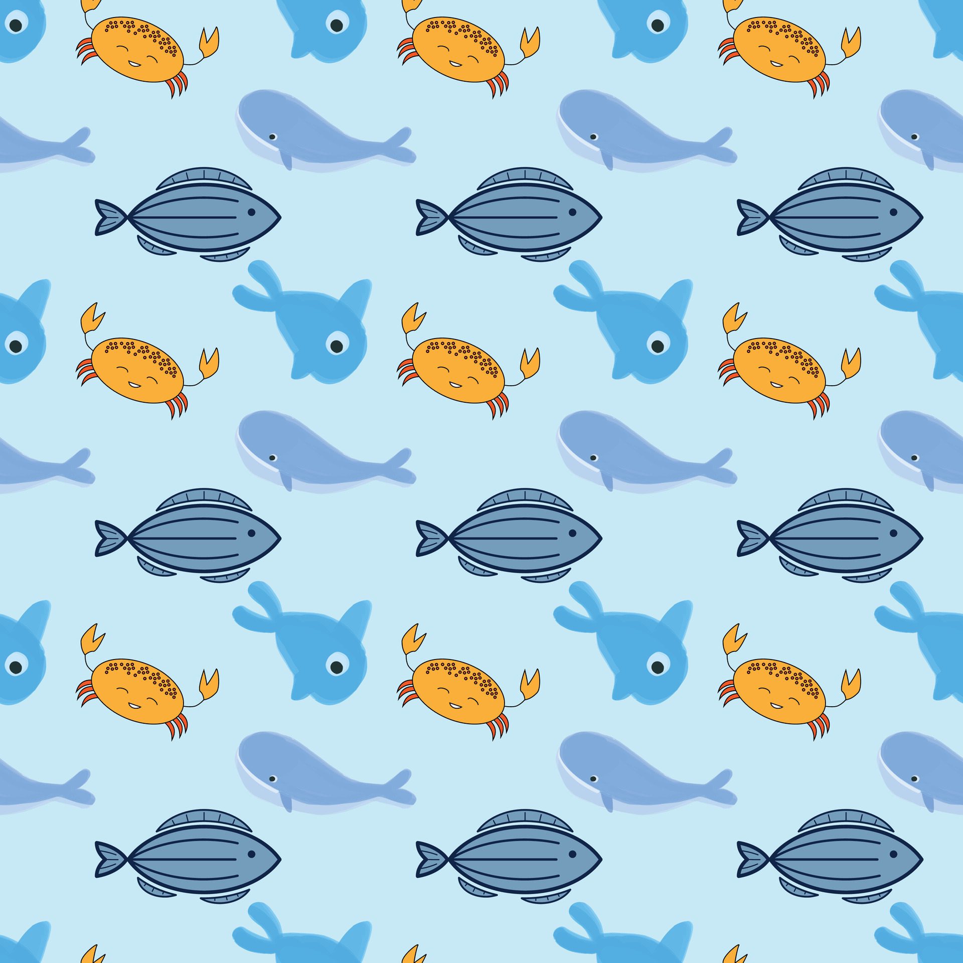 Sea Animals Seamless Pattern Design Free Vector