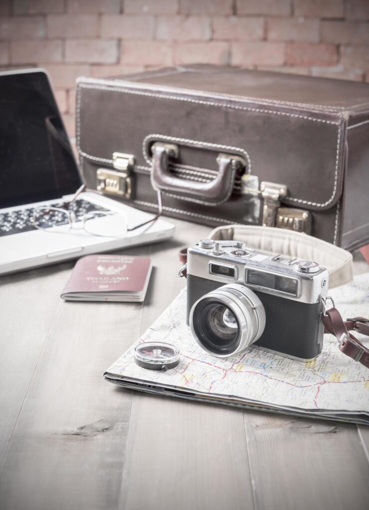 vintage camera and vintage tone, prepare accessories and travel items Stock Free