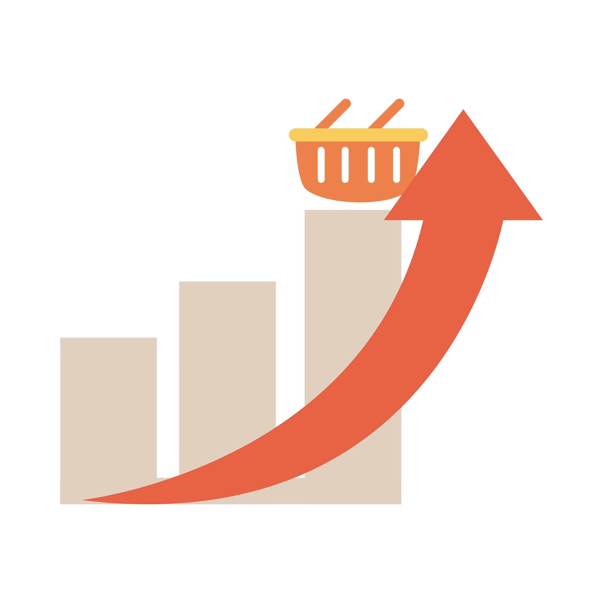 financial chart up arrow basket market rising food prices flat style icon Stock Free