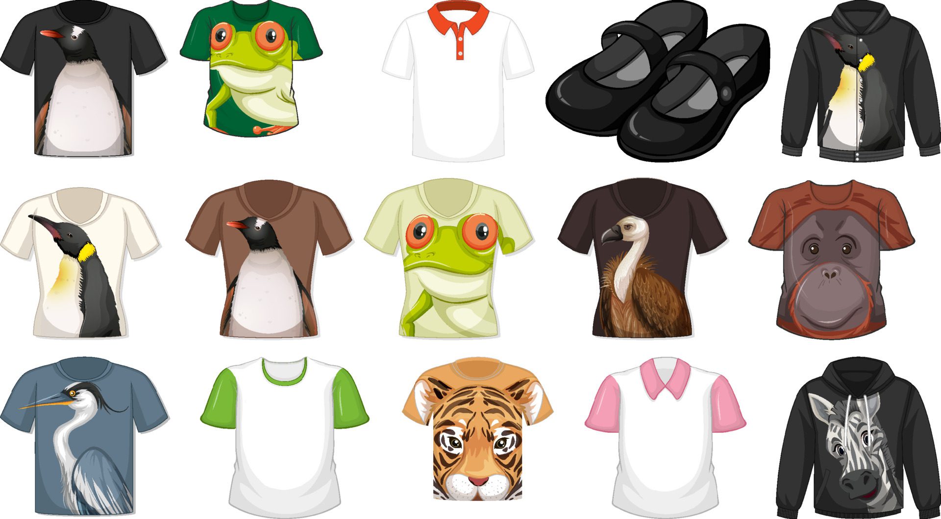 Set of different shirts and accessories with animal patterns Free Vector