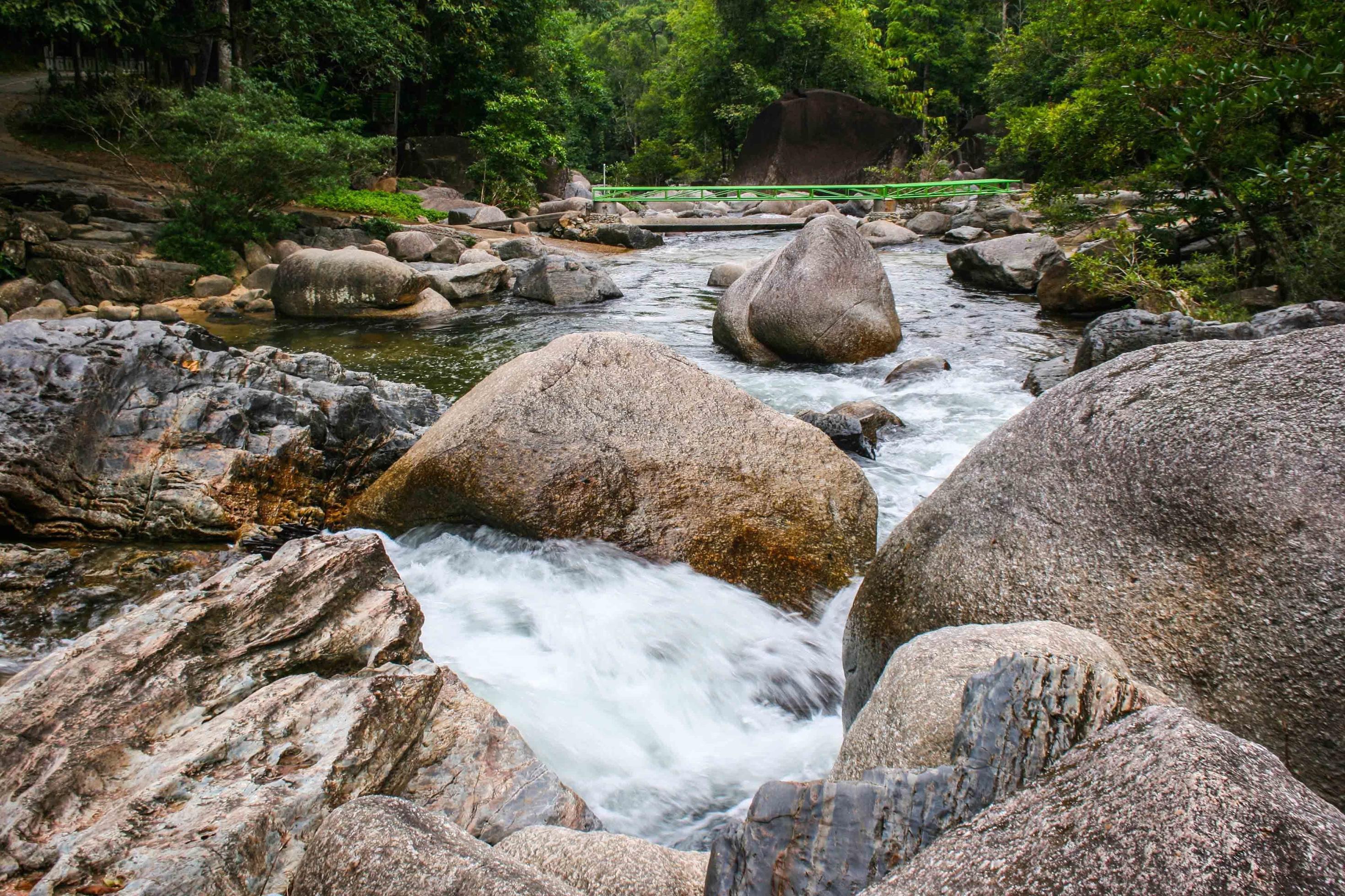 Big stone rock and waterfall beauty nature in south Thailand 2 Stock Free