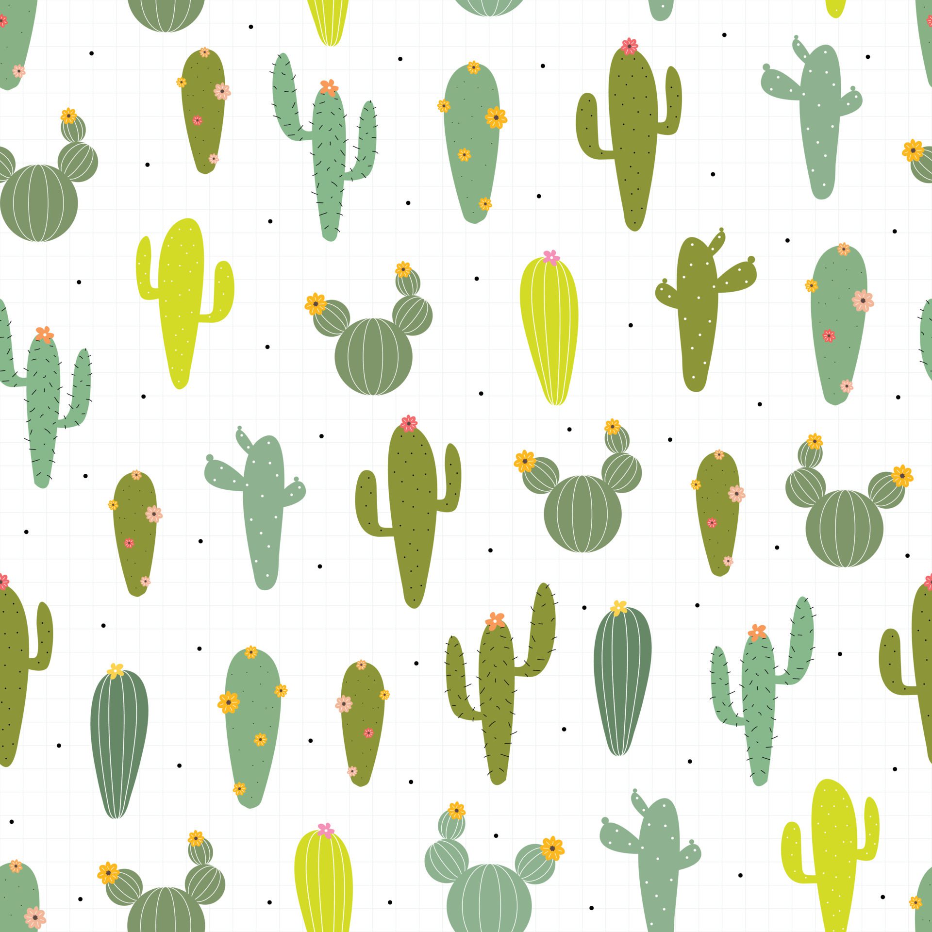 Hand drawn cute seamless pattern Repeat the background with the cactus and square grid. Modern vector design Used for gift wrap, textiles, vector illustrations. Free Vector