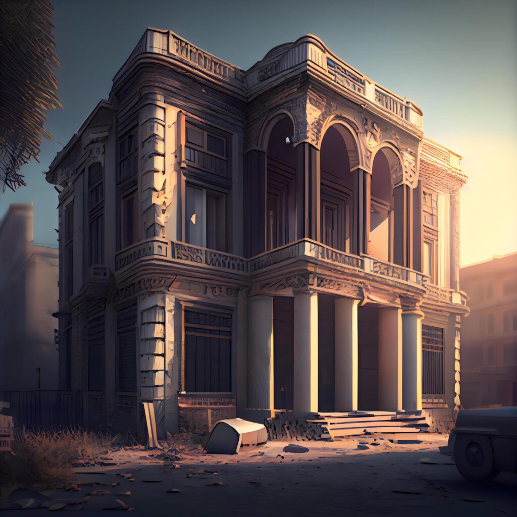 Ruins of an old house in the city. 3D rendering, Image Stock Free