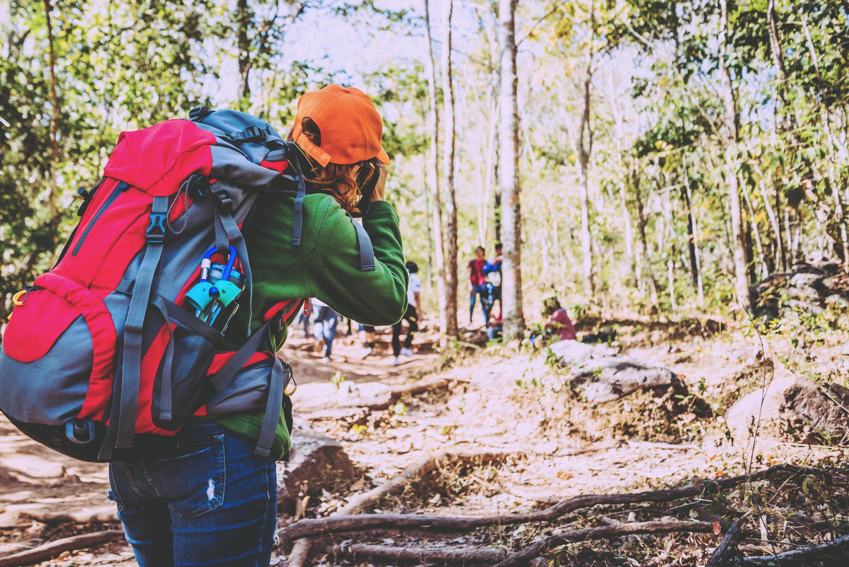 Asian woman travel nature. Travel relax. Photography tourists. Travel up the mountain Stock Free