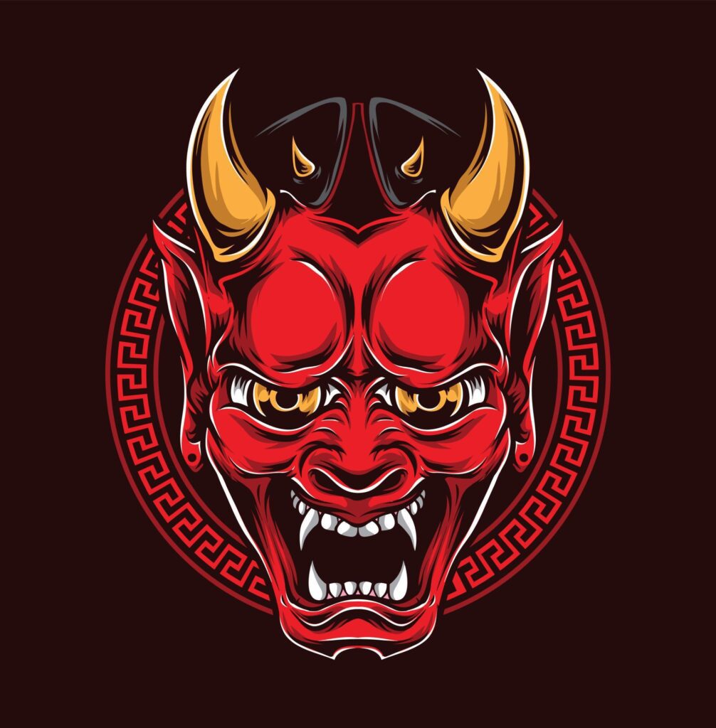 japanese oni mask vector logo Stock Free