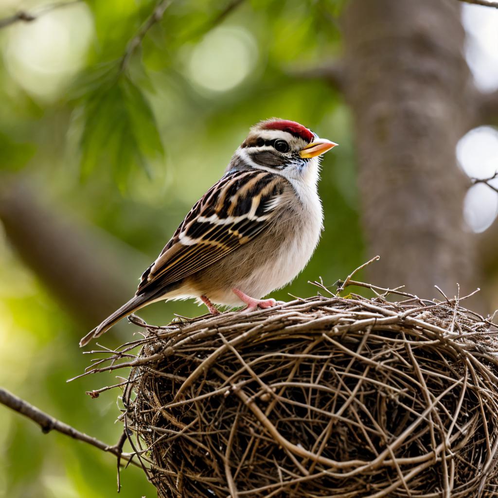 A sparrow chick sitting by @ai_generated