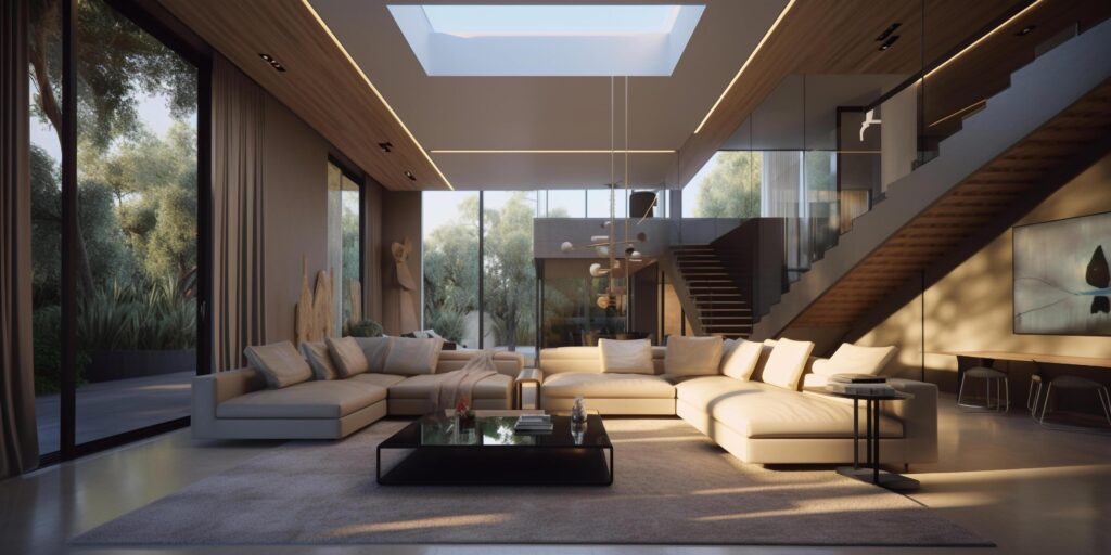 Living room in luxury home created using Stock Free