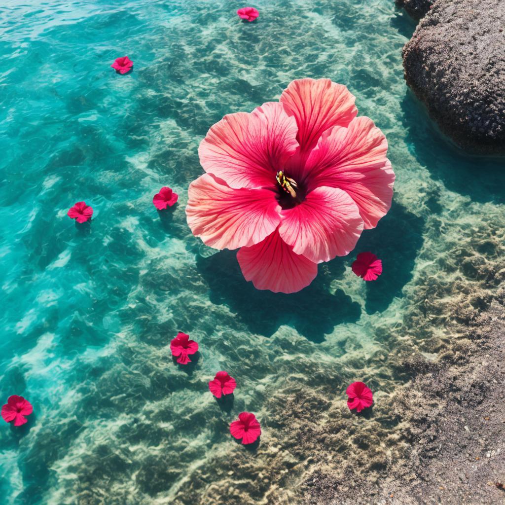 Hibiscus flowers floating in by @ai_generated