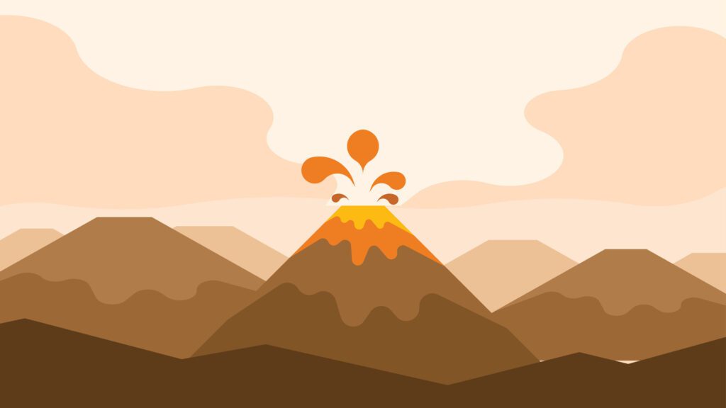 volcanic eruption in a mountain illustration background Free Vector