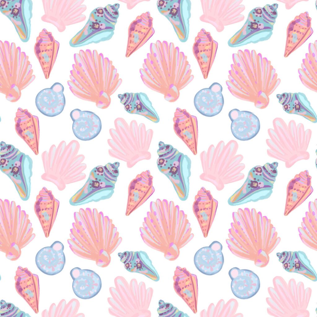 Seamless pattern with seashells. Summer background. Free Vector