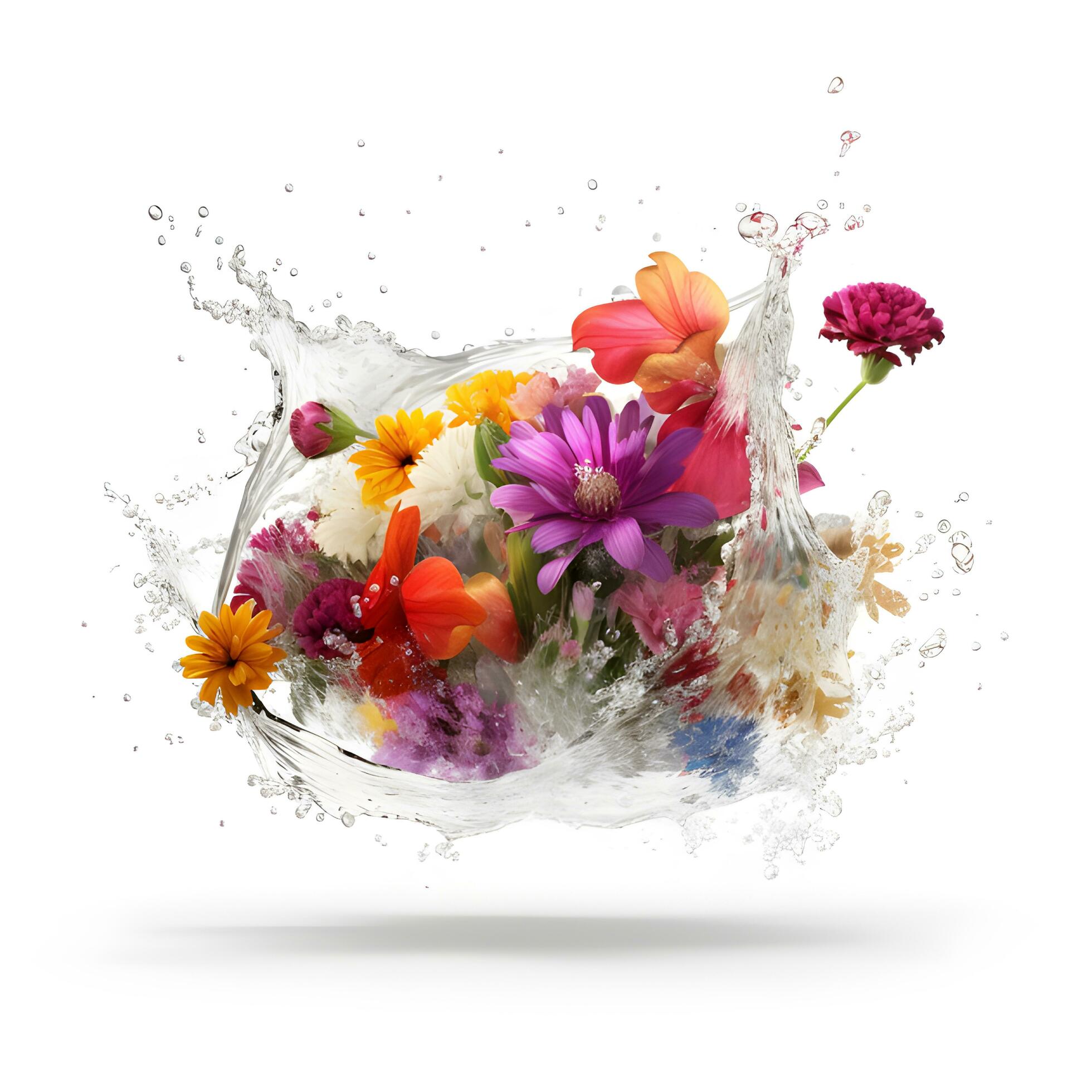 flowers with water splash. AI generetive Stock Free