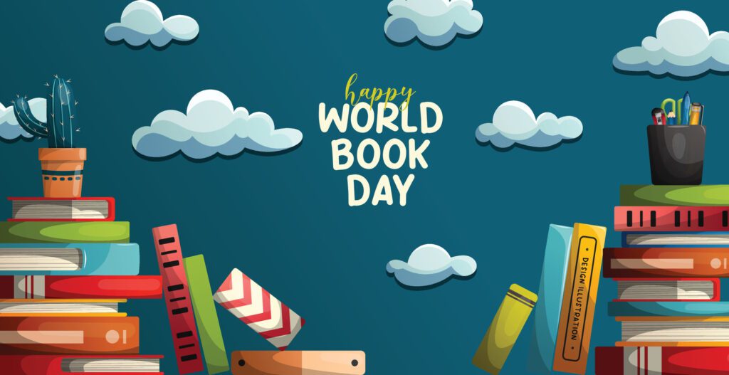 world book day banner with blue background Free Vector