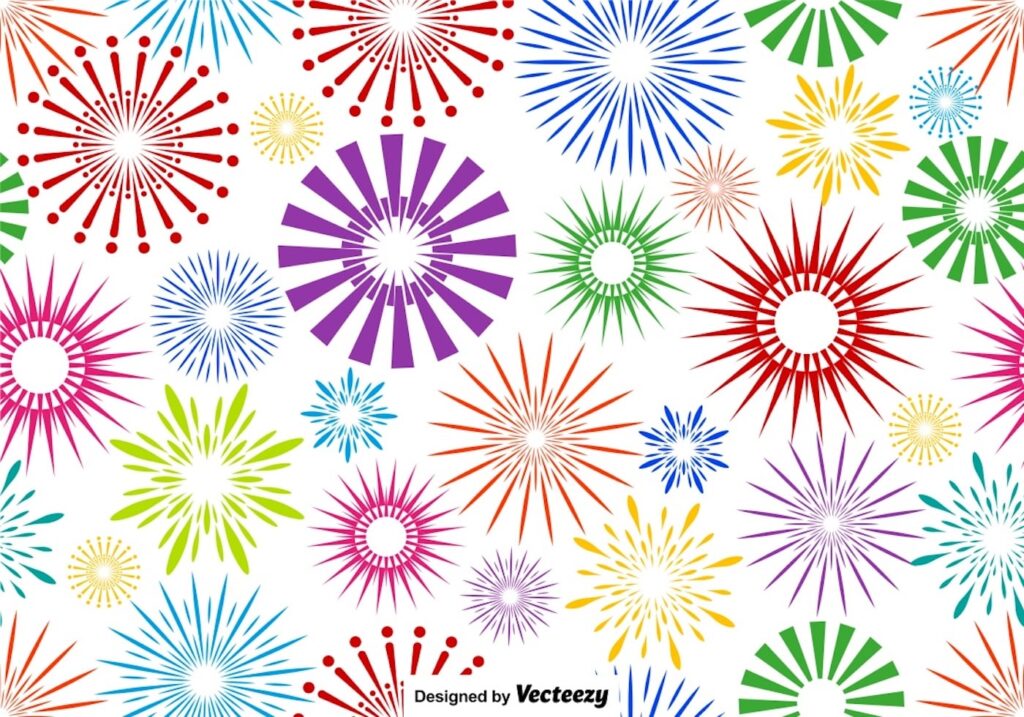 Vector Multicolored Firework Endless Pattern On White Background Free Vector and Free SVG