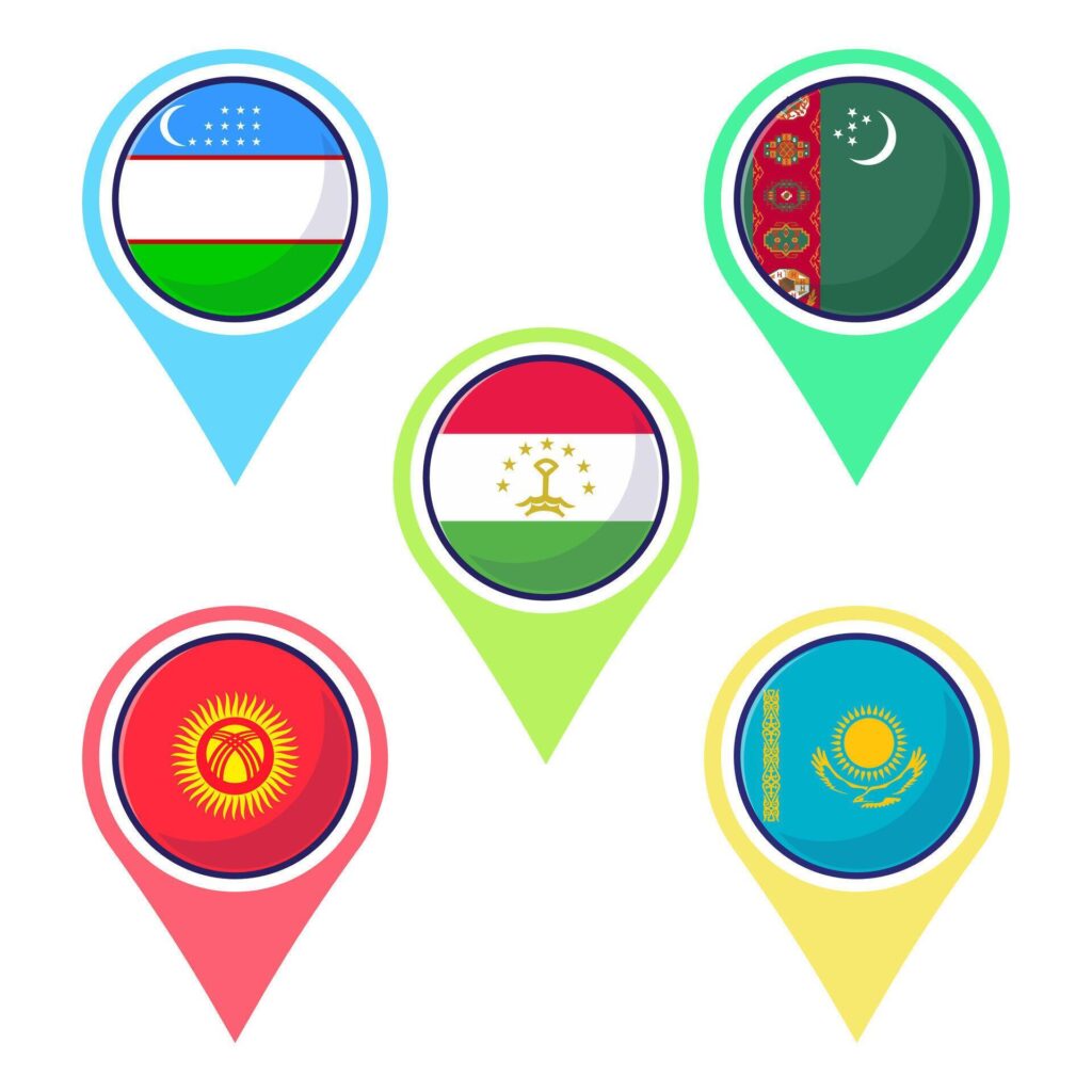 Flat of Central Asian countries flag icon mascot collection Stock Free