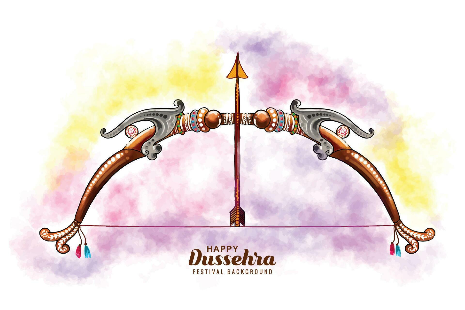 Traditional happy dussehra watercolor bow and arrow celebration card background Stock Free