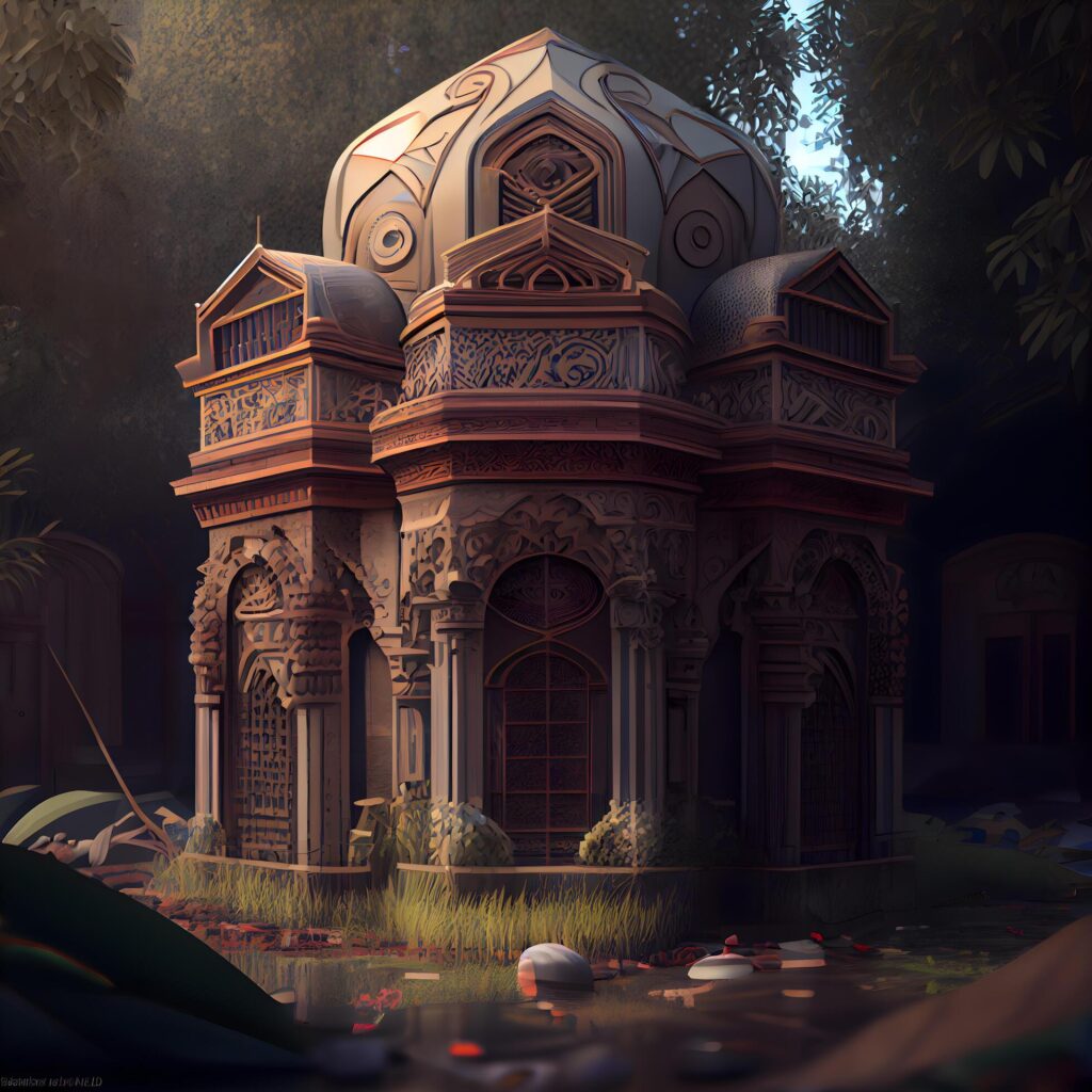 3D illustration of an Indian temple in the park, India., Image Stock Free