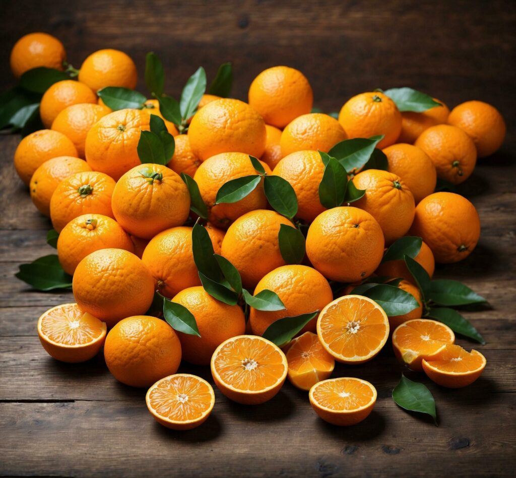 Ripe oranges on the tree in the garden. Shallow depth of field. Free Photo