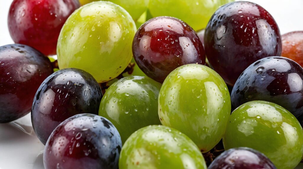 Food photography of Set of grapes of different varieties and colors, on a white absolud background Stock Free