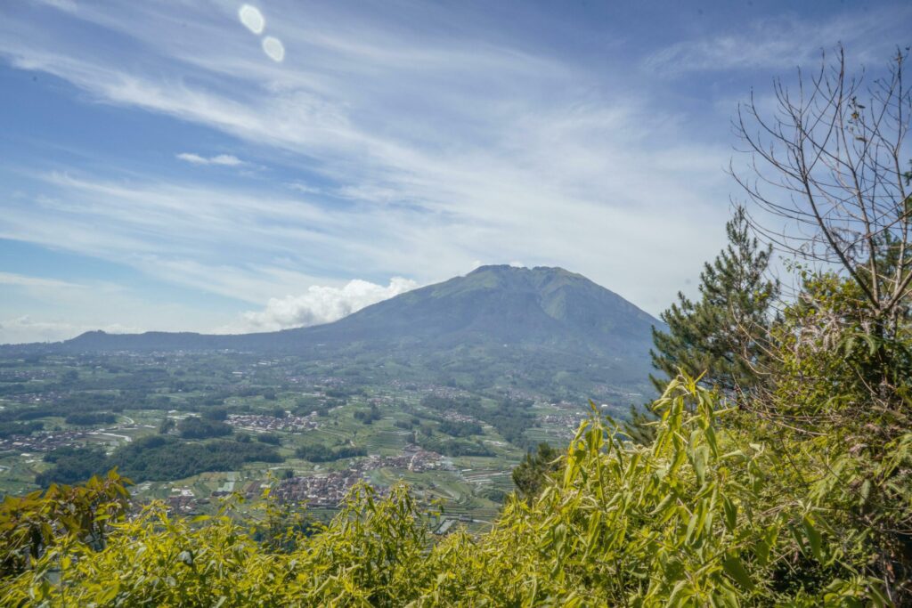 Landscape mountain when morning time sunlight summer vibes. The photo is suitable to use for adventure content media, nature poster and forest background. Stock Free