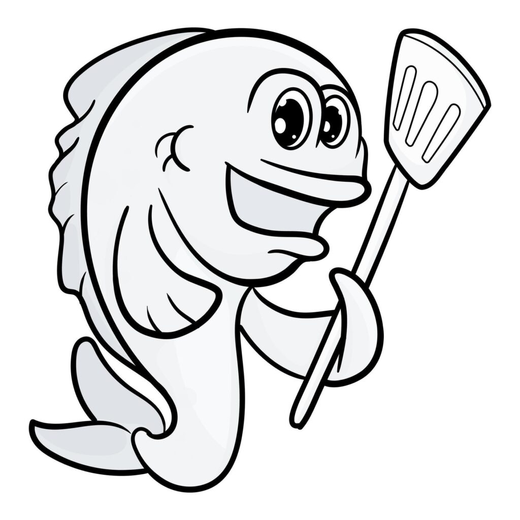 Cute Fish Line Cartoon Illustration. Animal Food Icon Concept Isolated. Flat Cartoon Style coloring page Stock Free