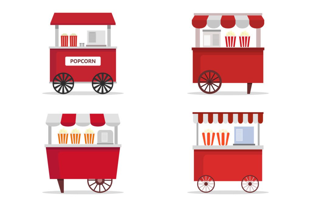 Popcorn kiosk on background Free Vector