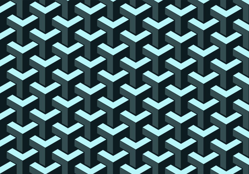 Abstract isometric Y cubes shape seamless pattern with blue color shade background. Free Vector