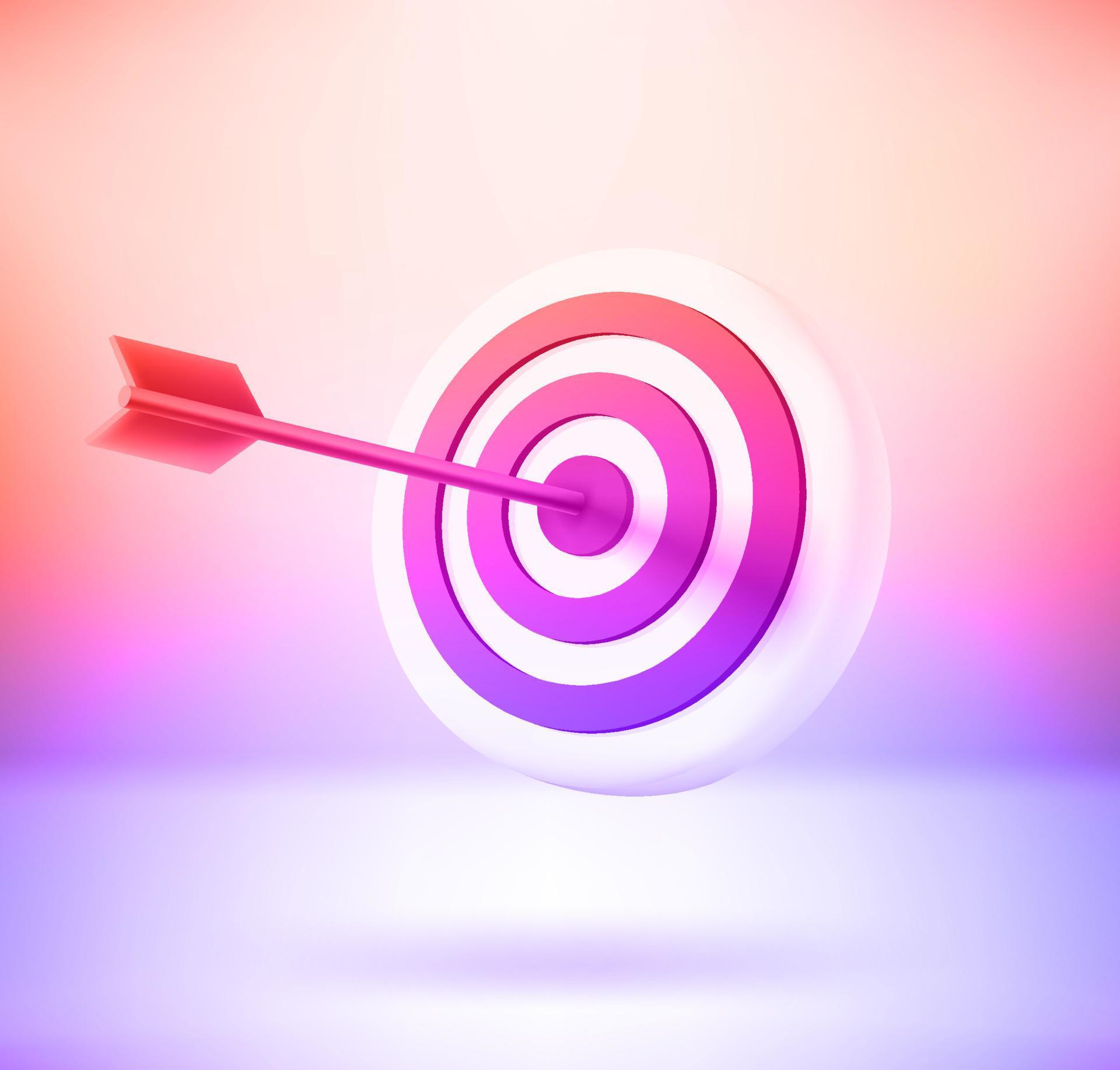 
									Dart arrow in the aim with holographic effect. 3d vector illustration Stock Free