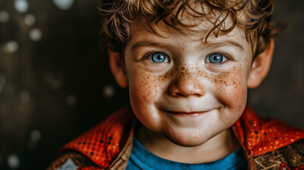 A young boy with freckles in his face. Generative AI Free Photo