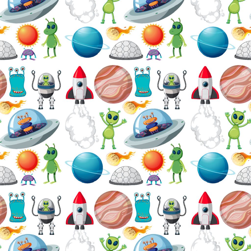 Seamless pattern with space objects Free Vector