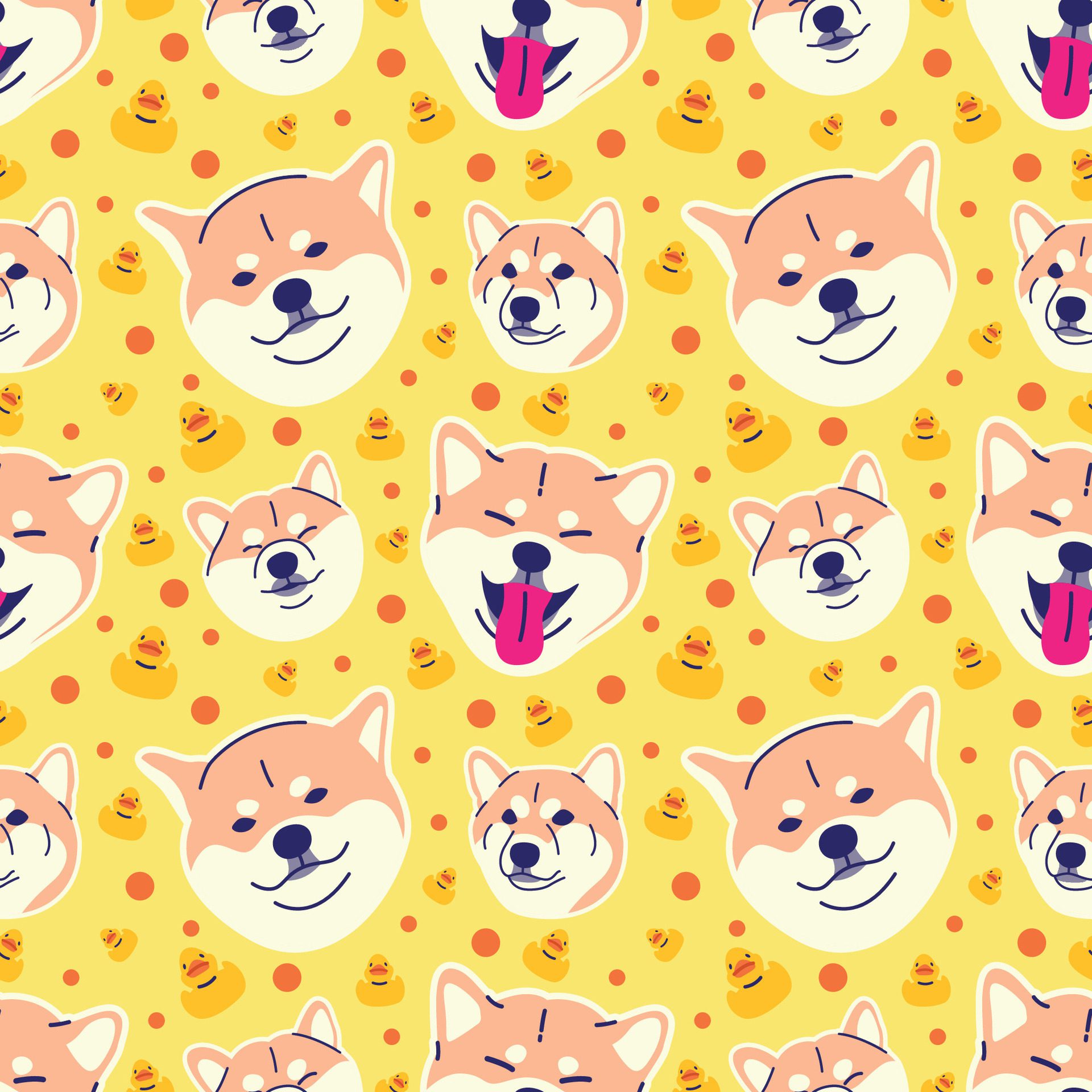 SHIBA INU HEAD WITH RUBBER YELLOW RUBBER DUCK SEAMLESS PATTERN Free Vector