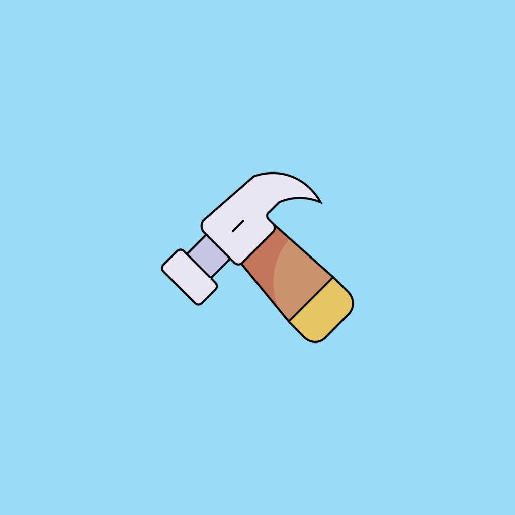 Hammer illustration on blue background, hammer cartoon illustration. Free Vector