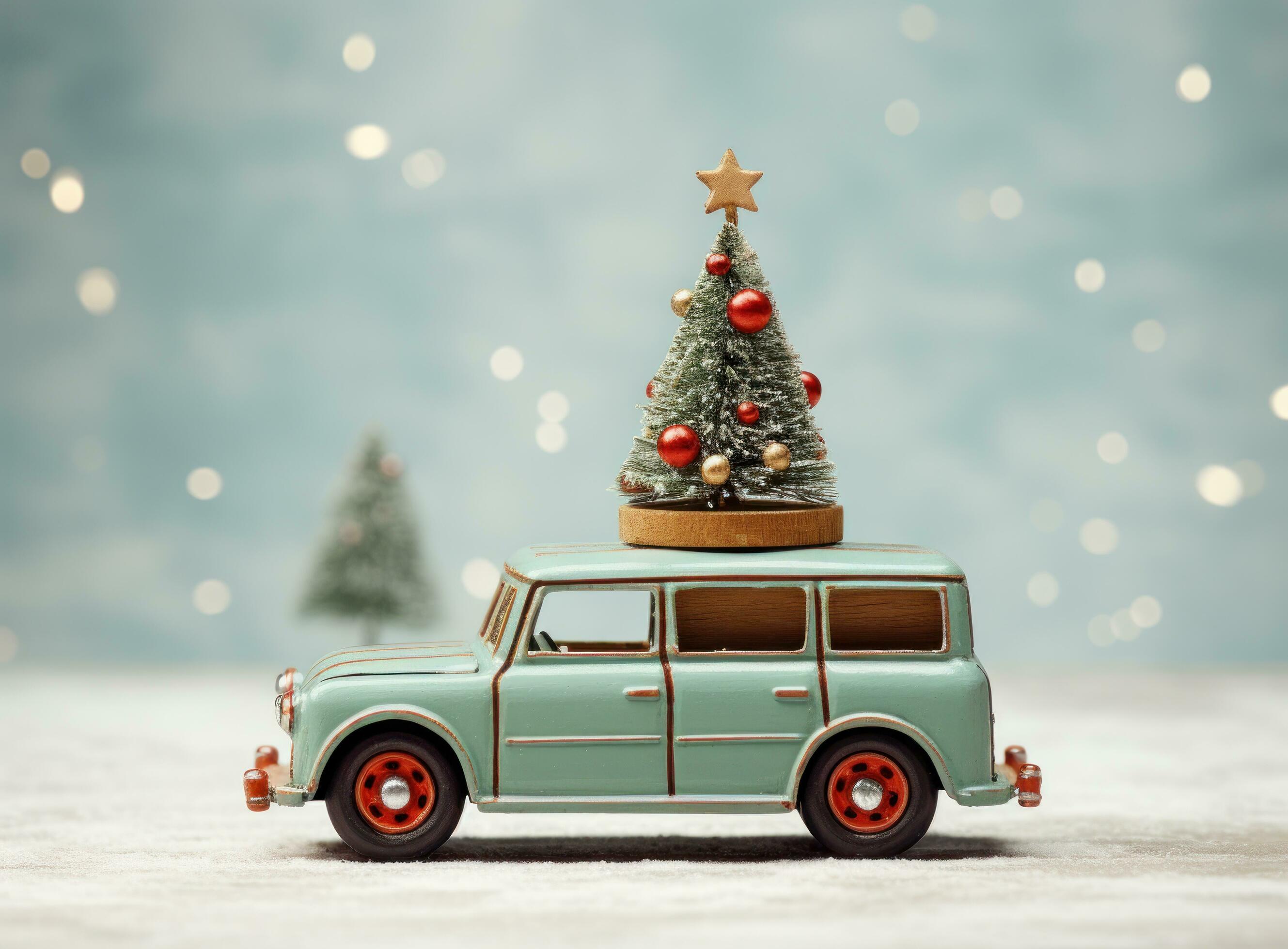 Christmas car with Christmas tree Stock Free