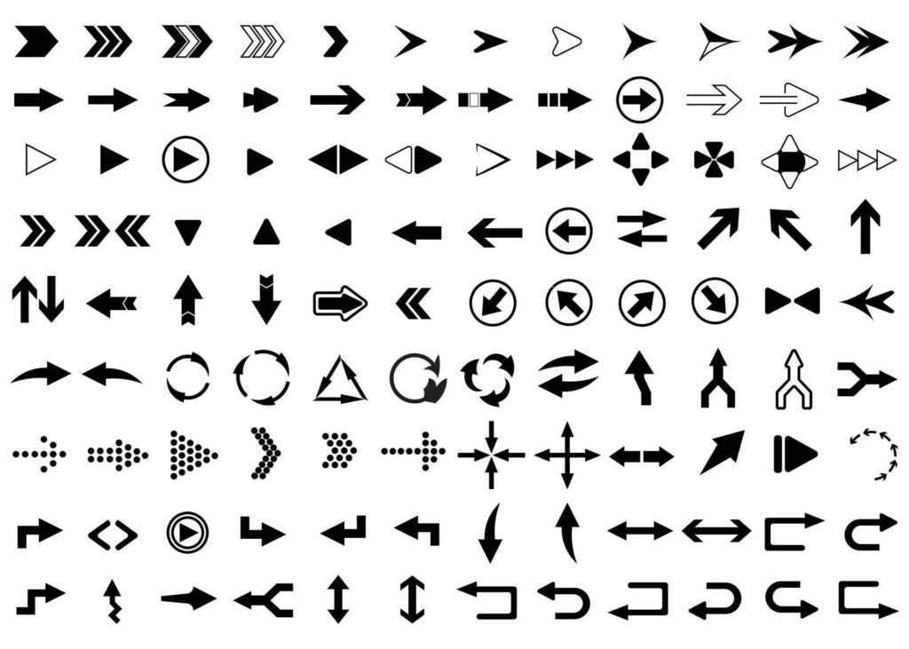 Set arrow icon black collection, arrow symbols, pictogram vector. Stock Free