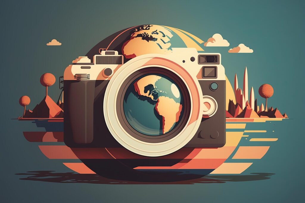 World Photography Day illustration man and woman photographers, camera, August 19th, Stock Free