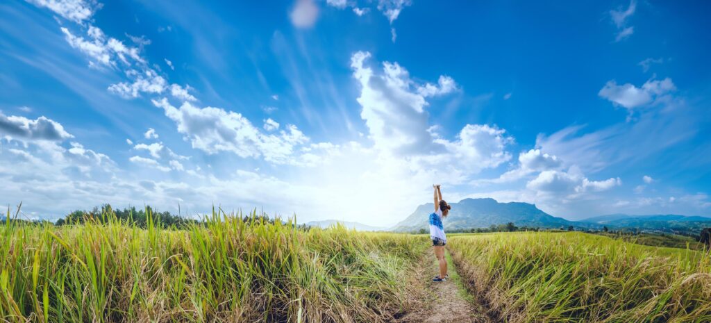 Asian women travel relax in the holiday. Stand natural touch mountain field. Thailand Stock Free