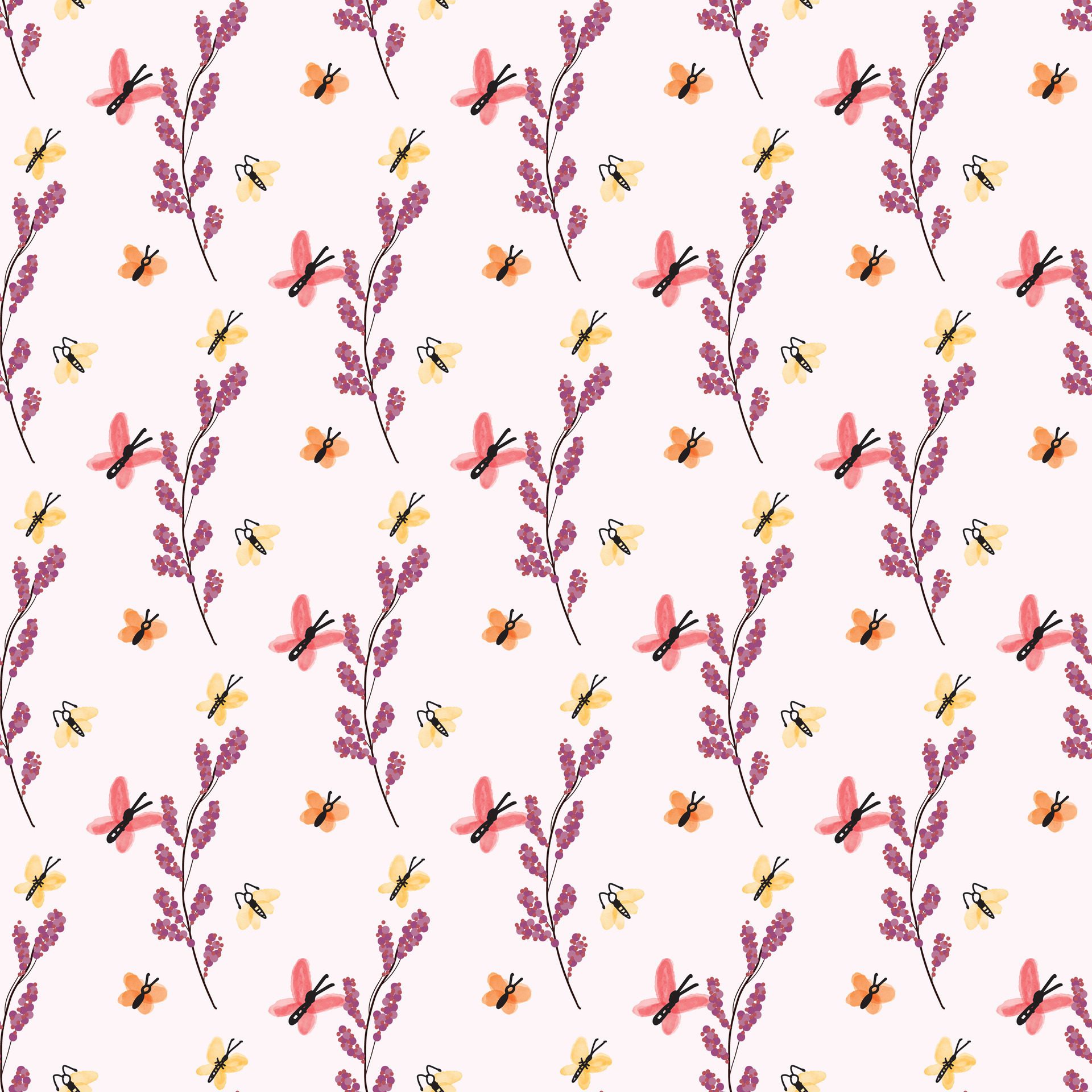 Butterfly Garden Seamless Pattern Design Free Vector