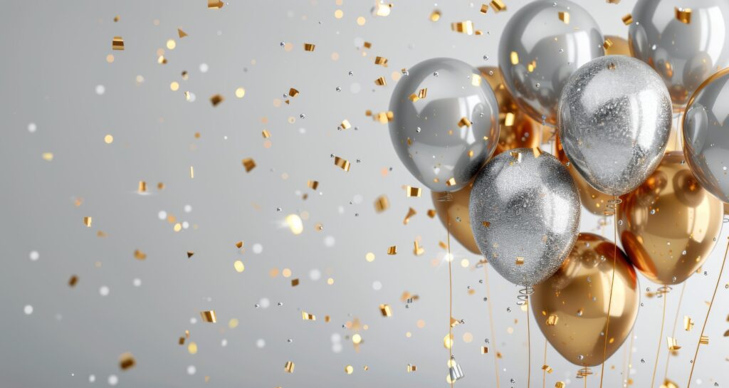 Gold And Silver Balloons Against White Background Stock Free