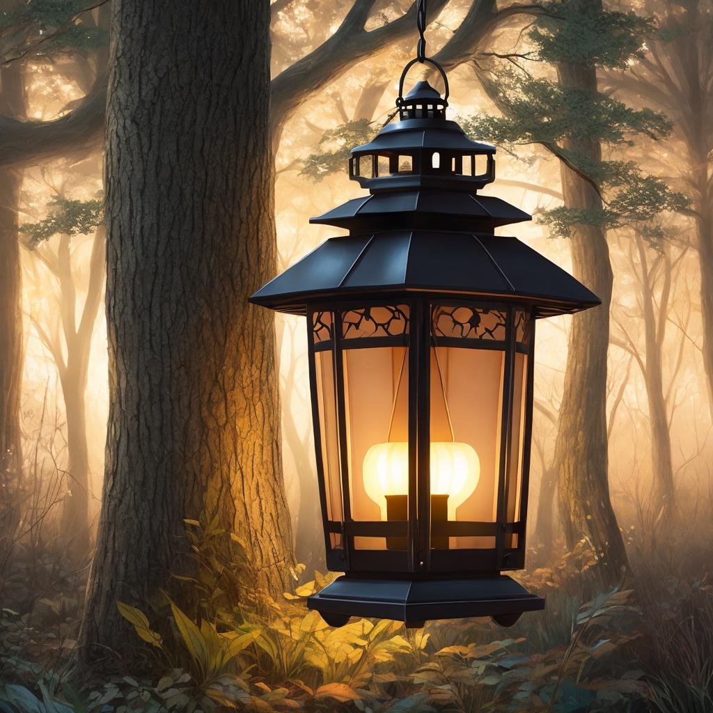 “Glowing lantern, whimsical forest by @ai_generated