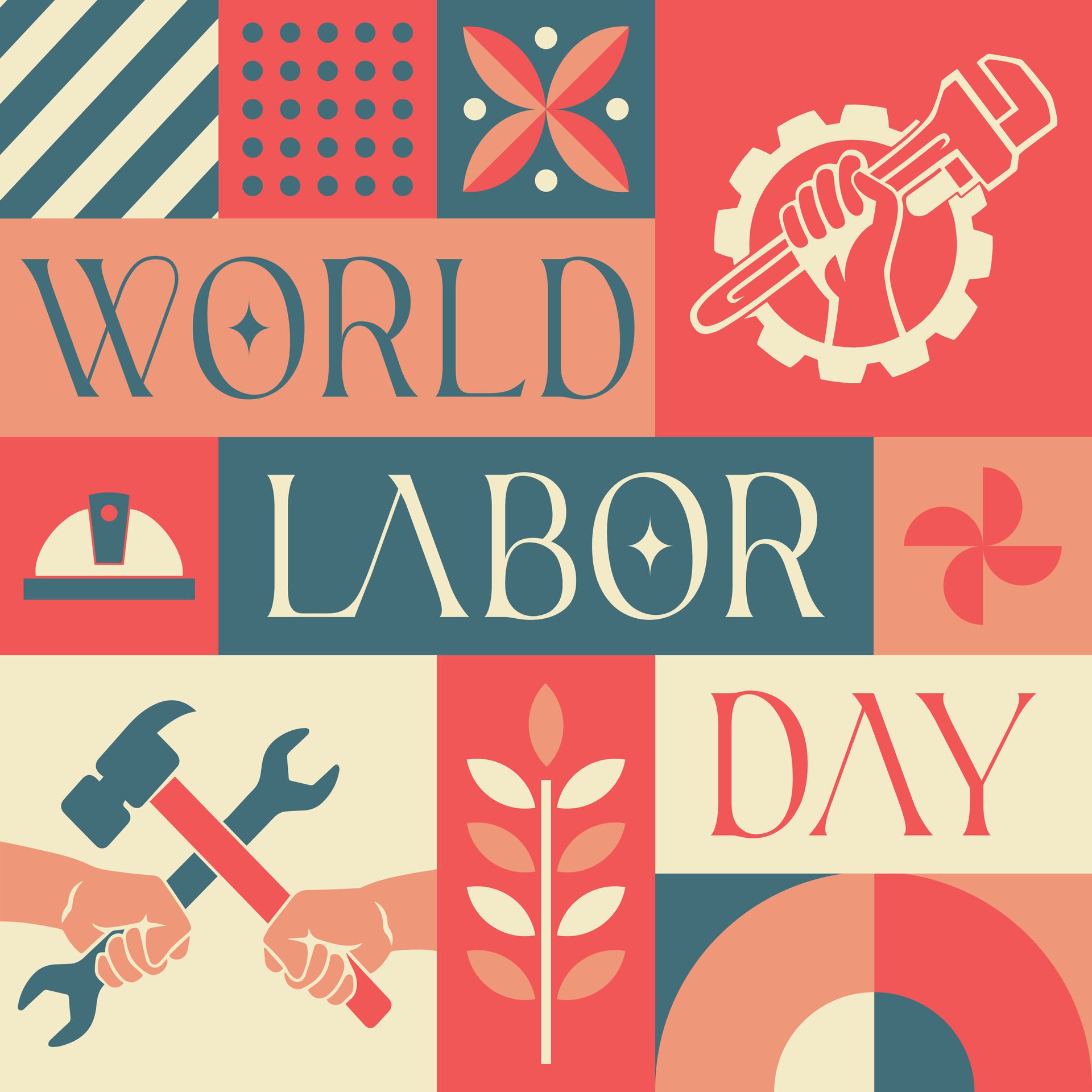 workers day international labor day seamless pattern in scandinavian style postcard with Retro clean concept design Free Vector